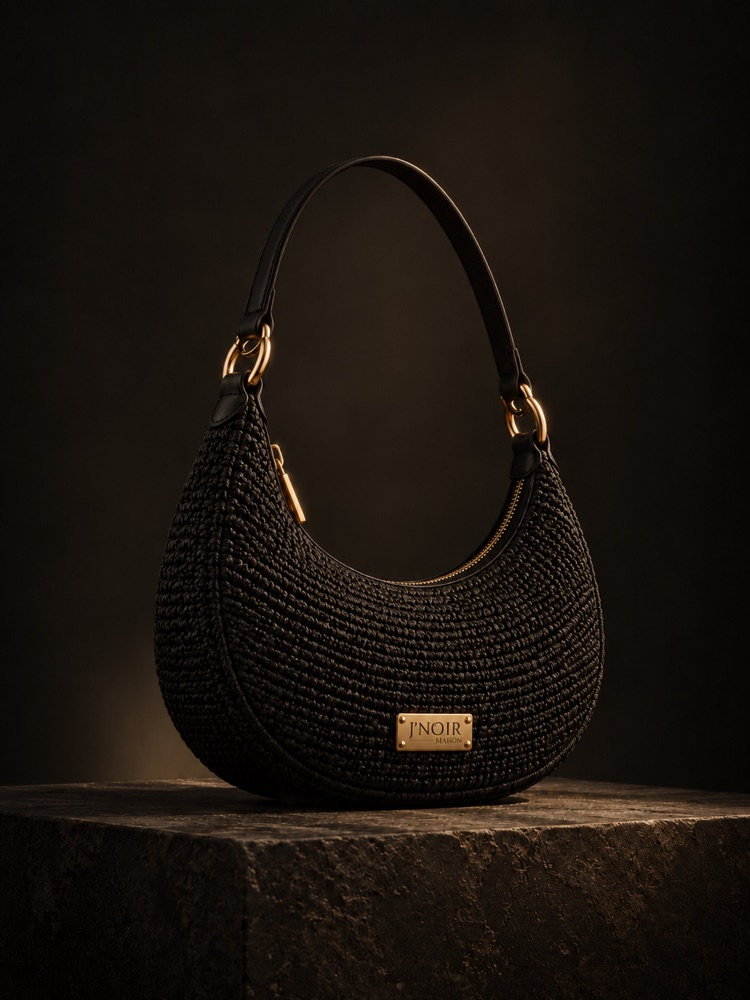 Eclipse structured shoulder bag in black crochet
